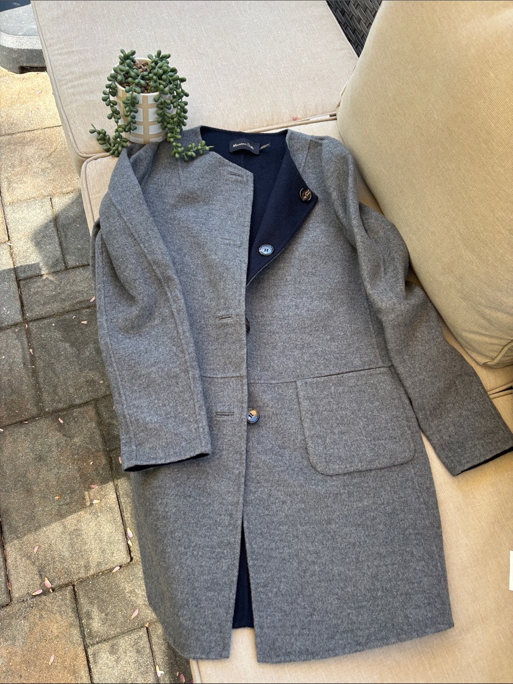 Massimo Dutti Gray Single-Breasted Wool Coat